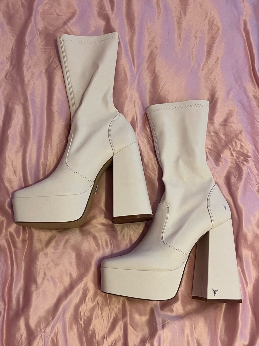 Windsor Smith Cream Platform Block Heel Sock Boots